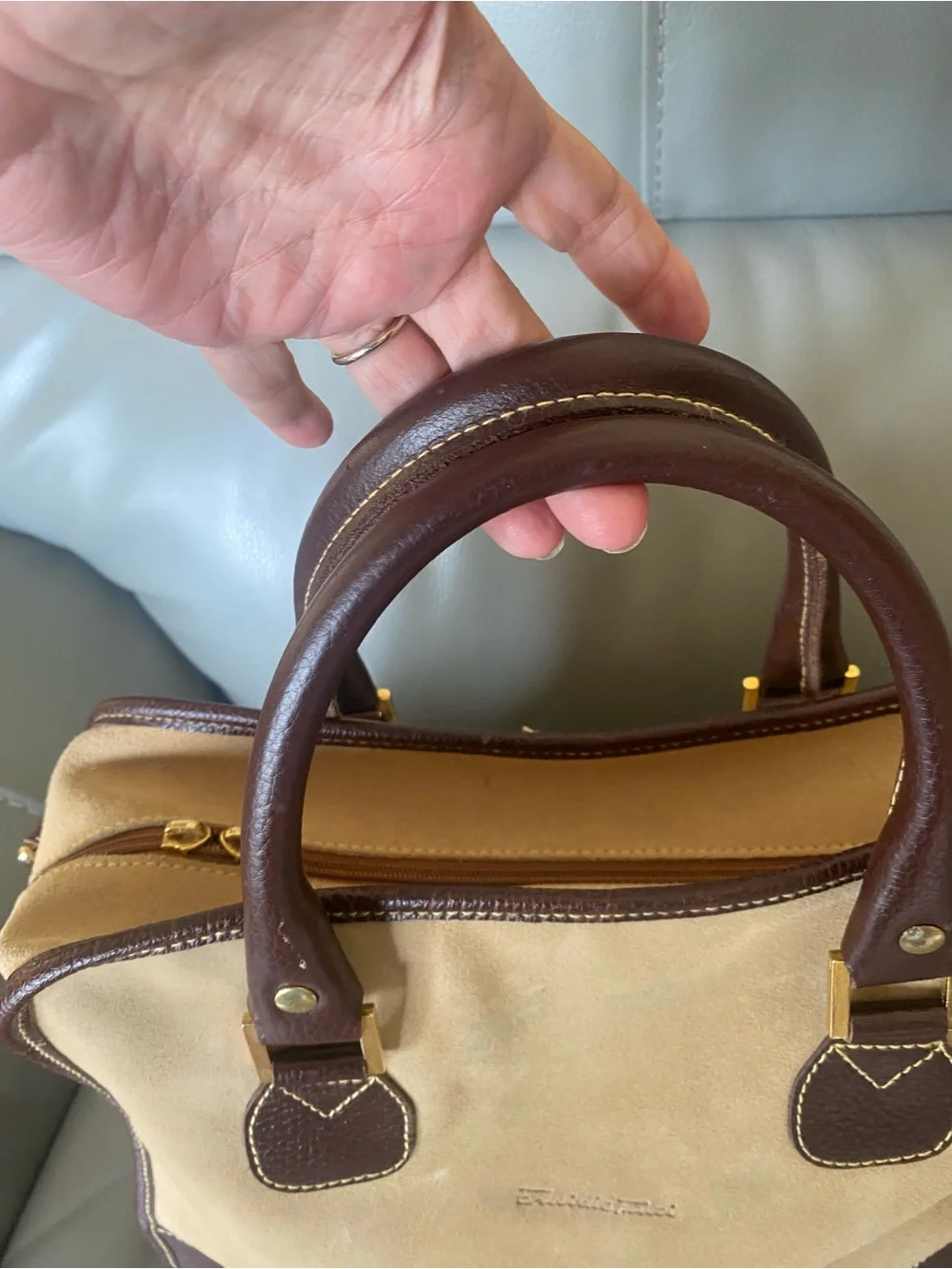 Vintage Emidio Tucci Suede and Dark Brown Leather Satchel -